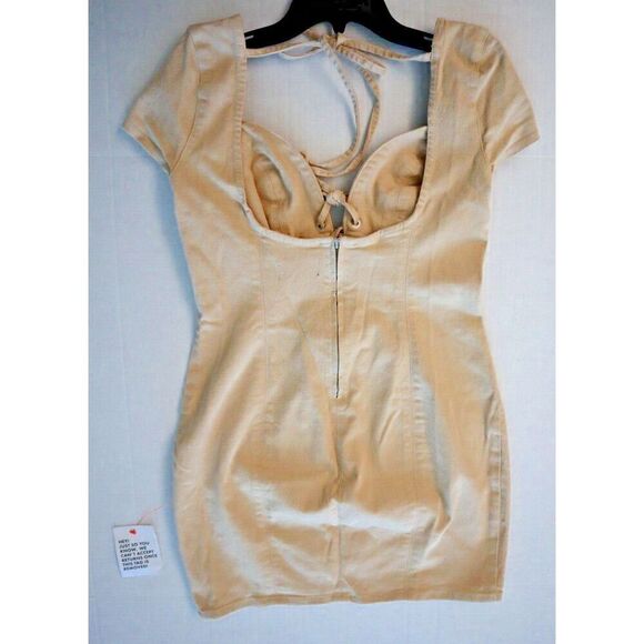 ASOS Luxe Women's Sz 10 Camel/Beige Hourglass Sexy Plunge Lace-Up Mini Dress - Picture 10 of 12